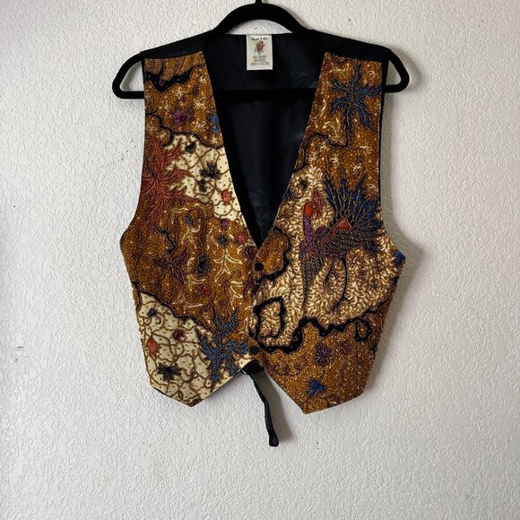 Vintage Bali Chic Beaded Batik Vest Medium Indonesian Top Embellished Boho Artsy - Picture 1 of 7